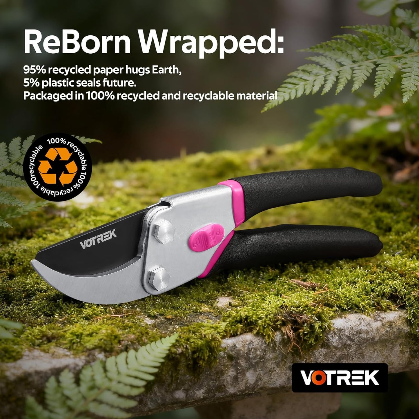 VOTREK® Pruning Shears, 8.5” Professional Garden Pruner with Jam-Proof Spring & Ever-Sharp SK5 Blade, Ergonomic Bypass Clippers for Rose, Tree Trimming, Heavy Duty Bonsai Scissor for Weak Hand