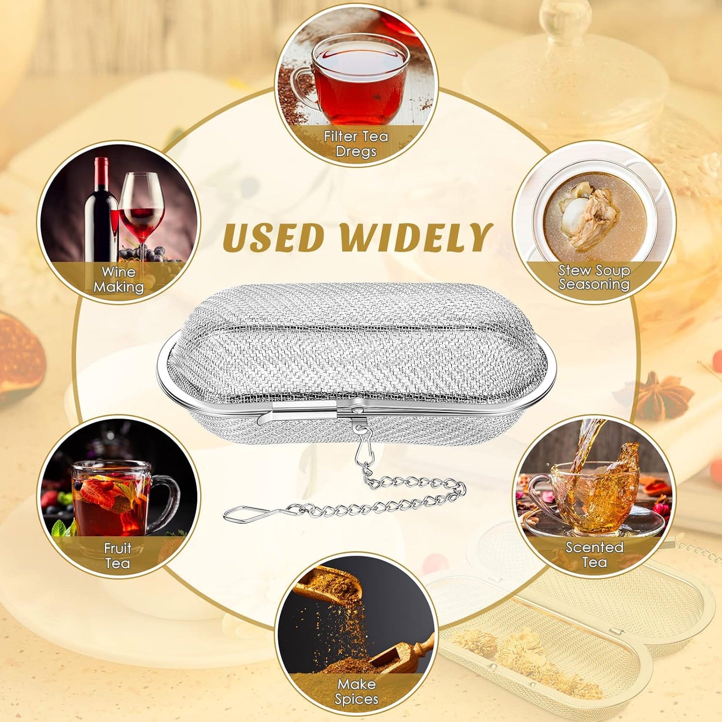 Hoolerry 3 Pcs Tea Ball Infusers Loose Leaf Tea Strainers Steeper Stainless Steel Mesh Floating Oval Filters 4.25 x 1.75 Inch for Kitchen and Home