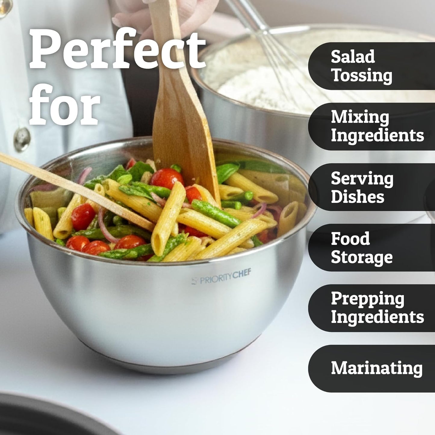 Priority Chef Stainless Steel Mixing Bowls with Lids Set, Metal Nesting Bowls with Airtight Lids, Graters, Non-Slip Base & Measurement Marks, Includes Utensil Set for Prep, Baking & Storage, Black