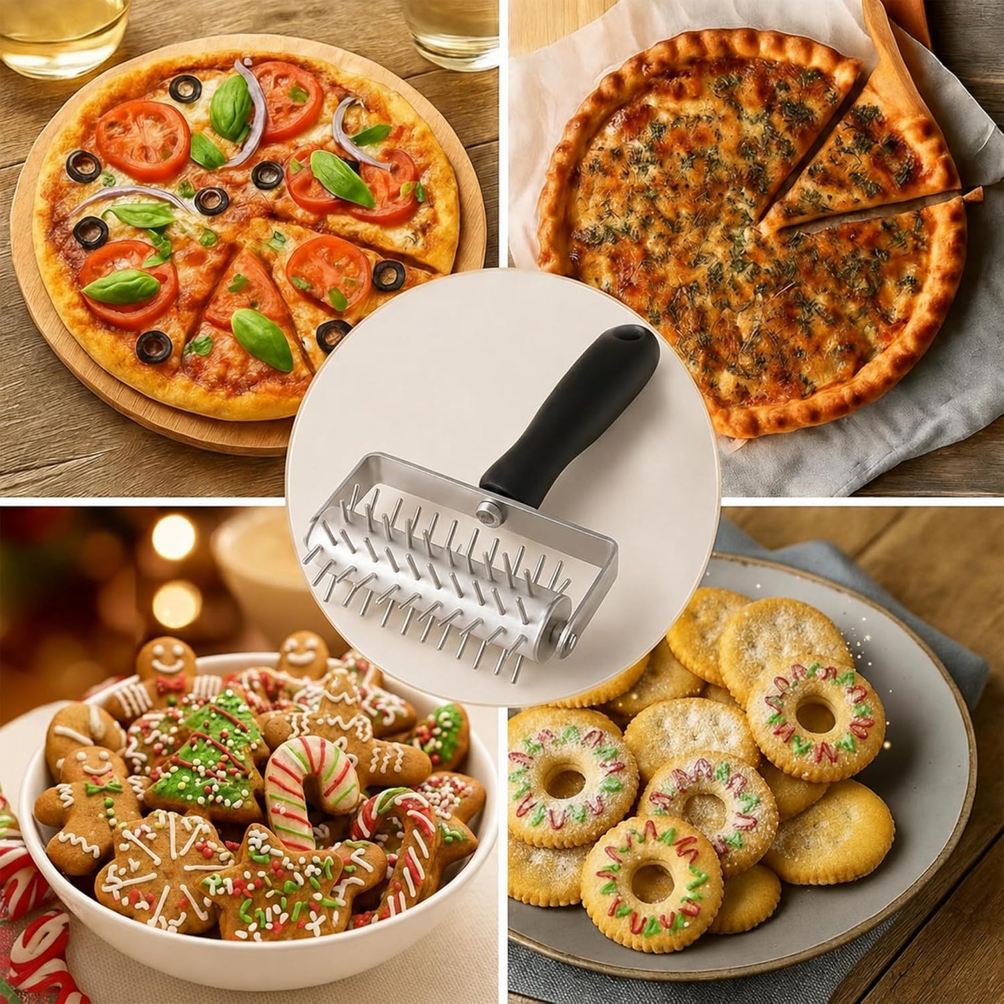 Pizza Dough Docker Roller Stainless Steel, Pin Puncher Dough Hole Maker, Docking Tool for Pizza Pie Cookie Pastry Bread