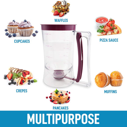 Zulay Kitchen 4 Cup Pancake Batter Dispenser With Squeeze Handle - Pancake Dispenser For Batter With Measuring Label - Pancake Batter Mixer Dispenser Bottle For Cupcakes, Crepes, Waffles & More