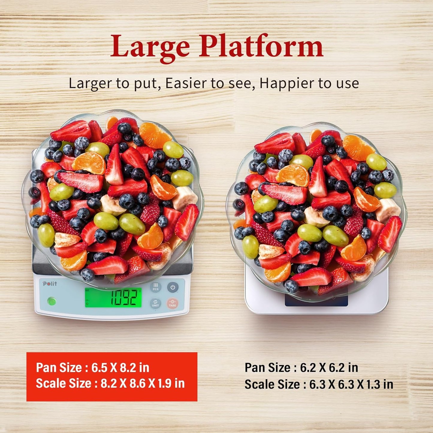 Polit Digital Kitchen Scale KT-66 30lb/13kg｜0.05oz/1g Precision Food Scale with LCD Display｜Battery or Plug-in｜Stainless Steel Top｜Grams, Ounces, Pounds｜5 Units for Baking, Farming & Shipping Scale