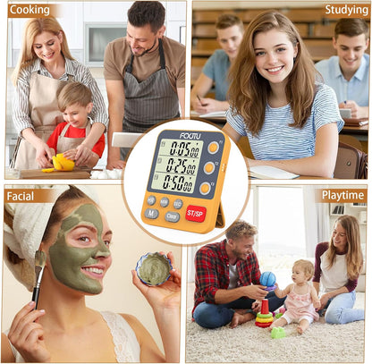 Digital Dual Triple Kitchen Timer, 3-Channel Magnetic Countdown Timer for Cooking, Large Display Stopwatch Multi Food Classroom Timer Loud Alarm for Seniors Teachers Battery Included (Orange)