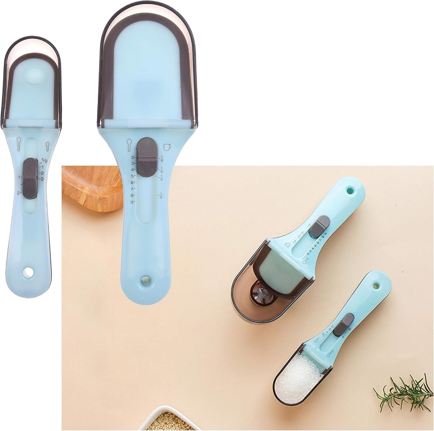 Kare & Kind 2x Adjustable Measuring Cups/Spoons - Large and Small - Imperial and Metric - Oz, Ml, Cups, Tbsp, Tsp - Adjustable Space Saving Kitchen Tool for Cooking and Baking - Wet and Dry
