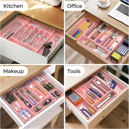 ukeetap Extra Large Expandable Silverware Organizer, BPA-Free Food-Safe Cutlery Flatware Organizer, Kitchen Utensil Drawer Organizer, Adjustable Silverware Holder for Spoons Forks Knives, Black