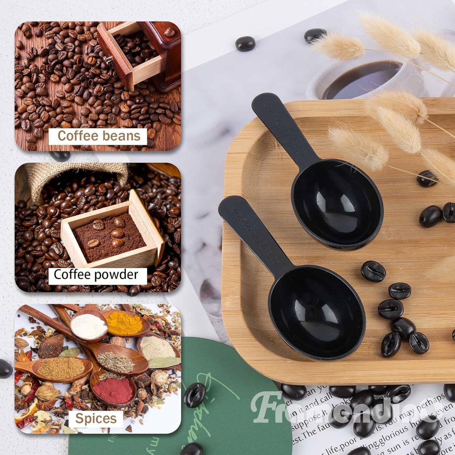 Framendino, 5 Pack Plastic Coffee Measuring Spoons Short Handle Scoops for Tea Sugar Cereal Milk Powder Spices Black 7g