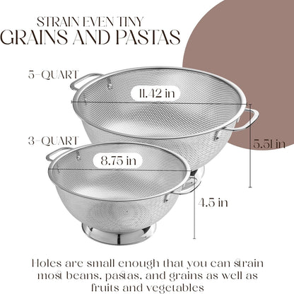 Bellemain Colander for Kitchen – 5 Qt Stainless Steel Strainer with Handle - 18/8 Pasta Strainer Bowl for Pasta, Spaghetti, Vegetables, Fruit, and Pot Draining - Stainless Steel Colander
