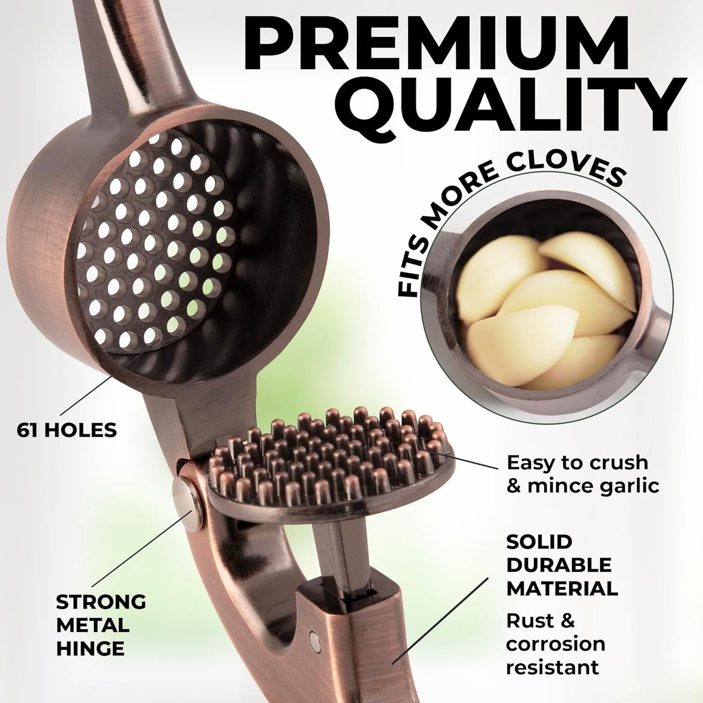 Zulay Kitchen Premium Garlic Press Set - Rust Proof Professional Garlic Mincer Tool - Easy-Squeeze, Easy-Clean with Soft, Ergonomic Handle - Silicone Garlic Peeler & Brush (Silver)