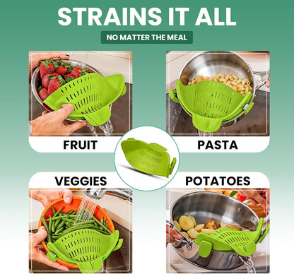 Pasta Strainer Clip-On for Pots and Pans – Heat Resistant Colander for Vegetables and Noodles – Space-Saving Design – BPA-Free, Dishwasher Safe, Universal Fit (Black)