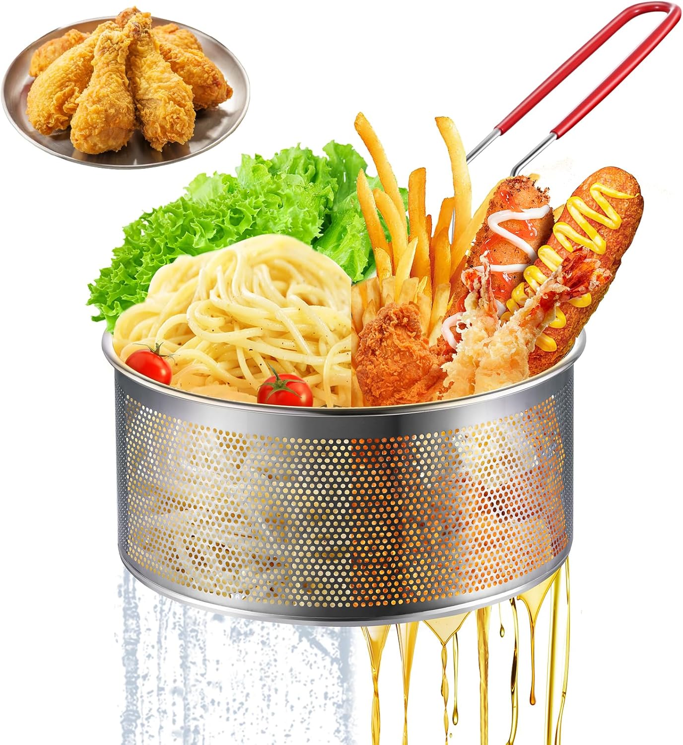 Yimi 16.5 Inch Spider Strainer | Stainless Steel Kitchen Cooking Skimmer with Double Hook Long Handle | Spiral Wire Spoon Ladle with Reinforced Double Coil for Cooking and Frying, Ideal for Gift