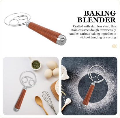 PRETYZOOM Danish Dough Whisk Stainless Steel Bread Mixing Tool with Wooden Handle for Sourdough Baking and Kitchen Cooking