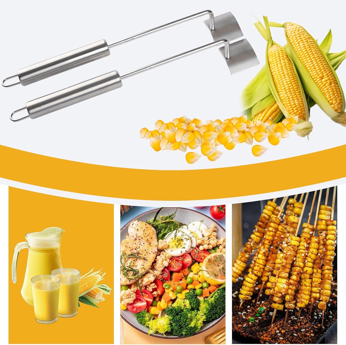2Pcs Stainless Steel Corn Peeler for Corn On the Cob,Corn Cob Stripper tool for Home Kitchen and Outdoor Dining