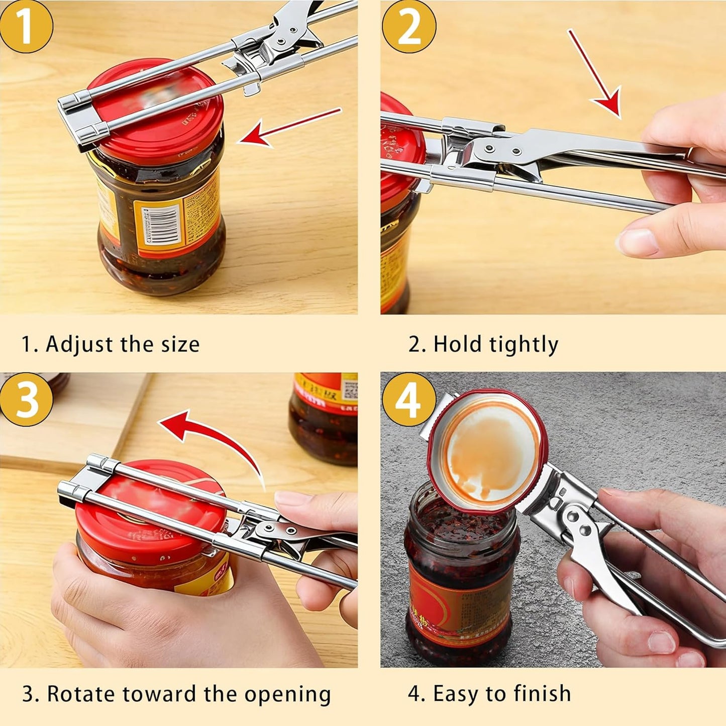 2PCS Adjustable Stainless Steel Jar Opener, Manual Can Opener for Arthritis Hands, Multifunctional Bottle Opener & Lid Gripper, Kitchen Gadgets for Seniors
