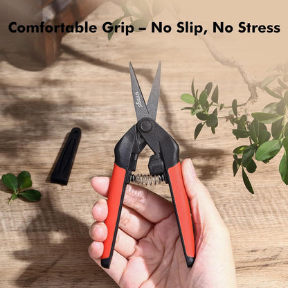 LIVINGO Sharp Garden Pruning Shears - 2 Pack 6.5” Spring Loaded Handles, Non-Stick Teflon Coated Stainless Steel Blades Scissors for Trimming Plant, Flower