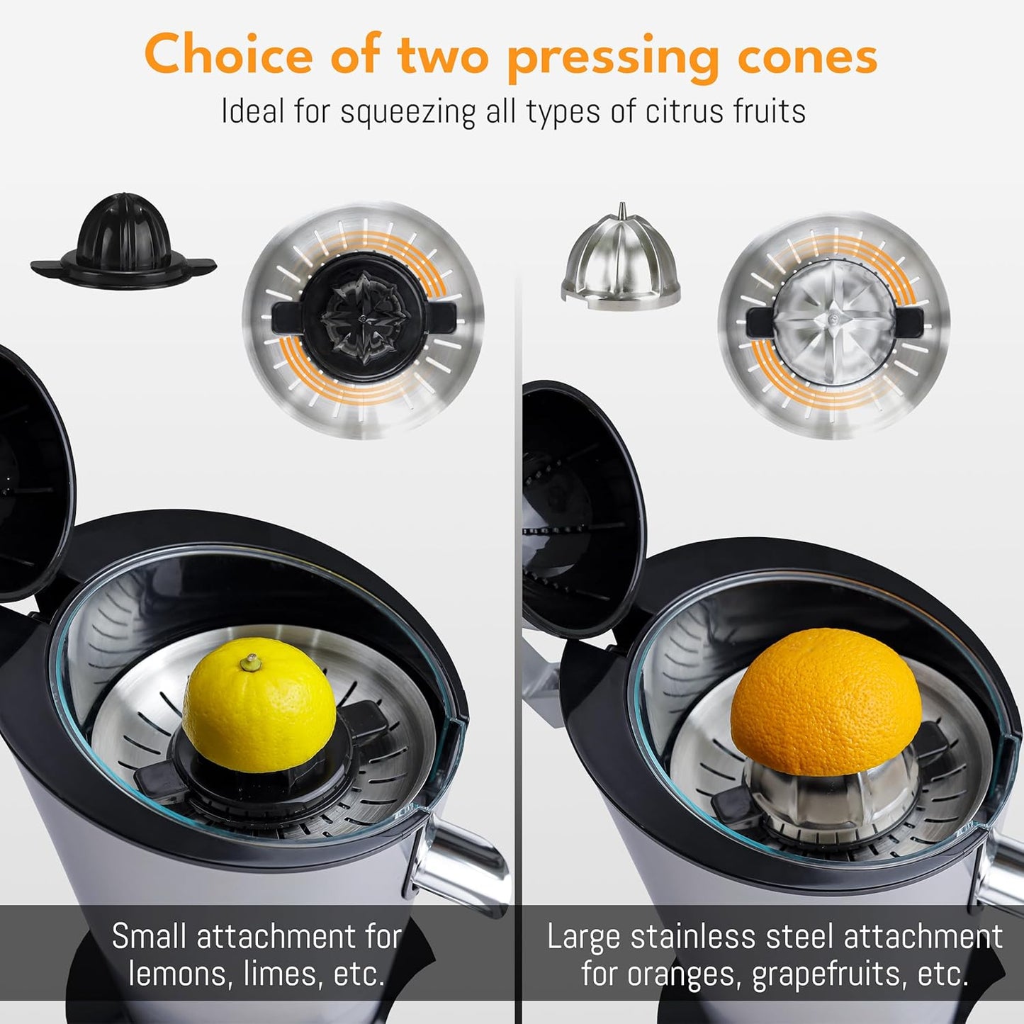 LEBENLANG Orange Juicer Electric - 2 cones & BPA-free I High juice yield & Large Volume I 24oz Lemon Juicer Squeezer I Electric Citrus Juicer Orange Juice Press Juicers Exprimidor De Naranjas Limones