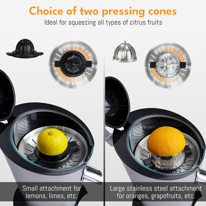 LEBENLANG Orange Juicer Electric - 2 cones & BPA-free I High juice yield & Large Volume I 24oz Lemon Juicer Squeezer I Electric Citrus Juicer Orange Juice Press Juicers Exprimidor De Naranjas Limones