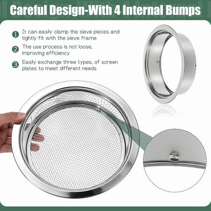 Soil Sieve Set Stainless Steel Garden Soil Sifter, Compost Mesh Sifter with 5 Interchangeable Mesh 1/3/6/9/12mm and Soil Scoops for Sand, Bonsai Soil, Rock, Filtration