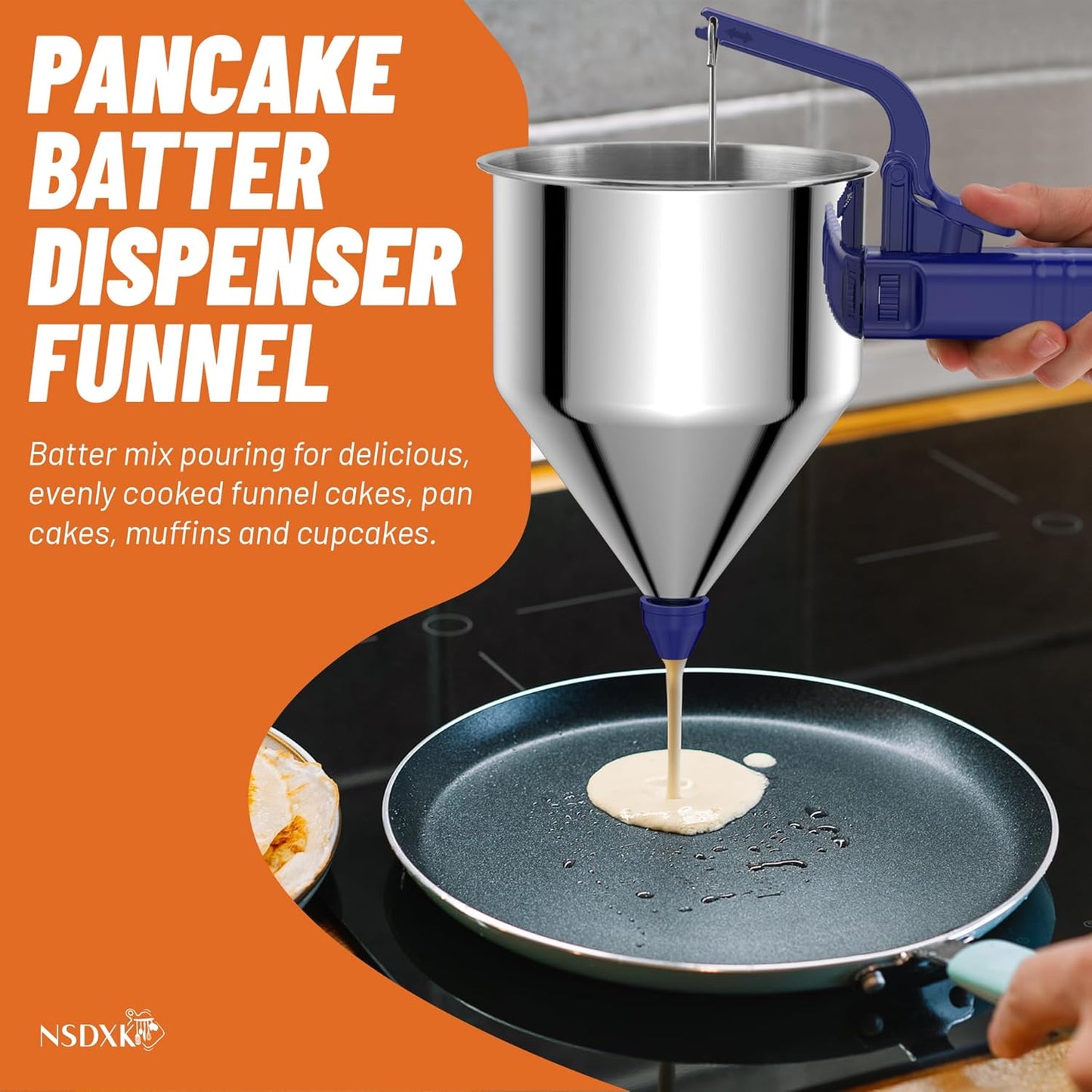 40oz Pancake Batter Dispenser, Stainless Steel Cake Dispenser with Stand, Great for Pancakes, Cupcake, Waffle or Any Baked Goods, Durable, Leak-Free, Space Gray