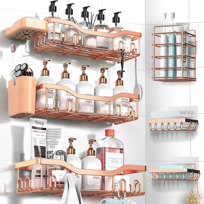 NESOMI Shower Caddy Adhesive Shower Organizer 7-Pack, Rustproof Stainless Steel Bathroom Shelves, Large Capacity No-Drill Rack Storage Accessories with Soap Dish Toothbrush Holder &24 Hooks Home Decor