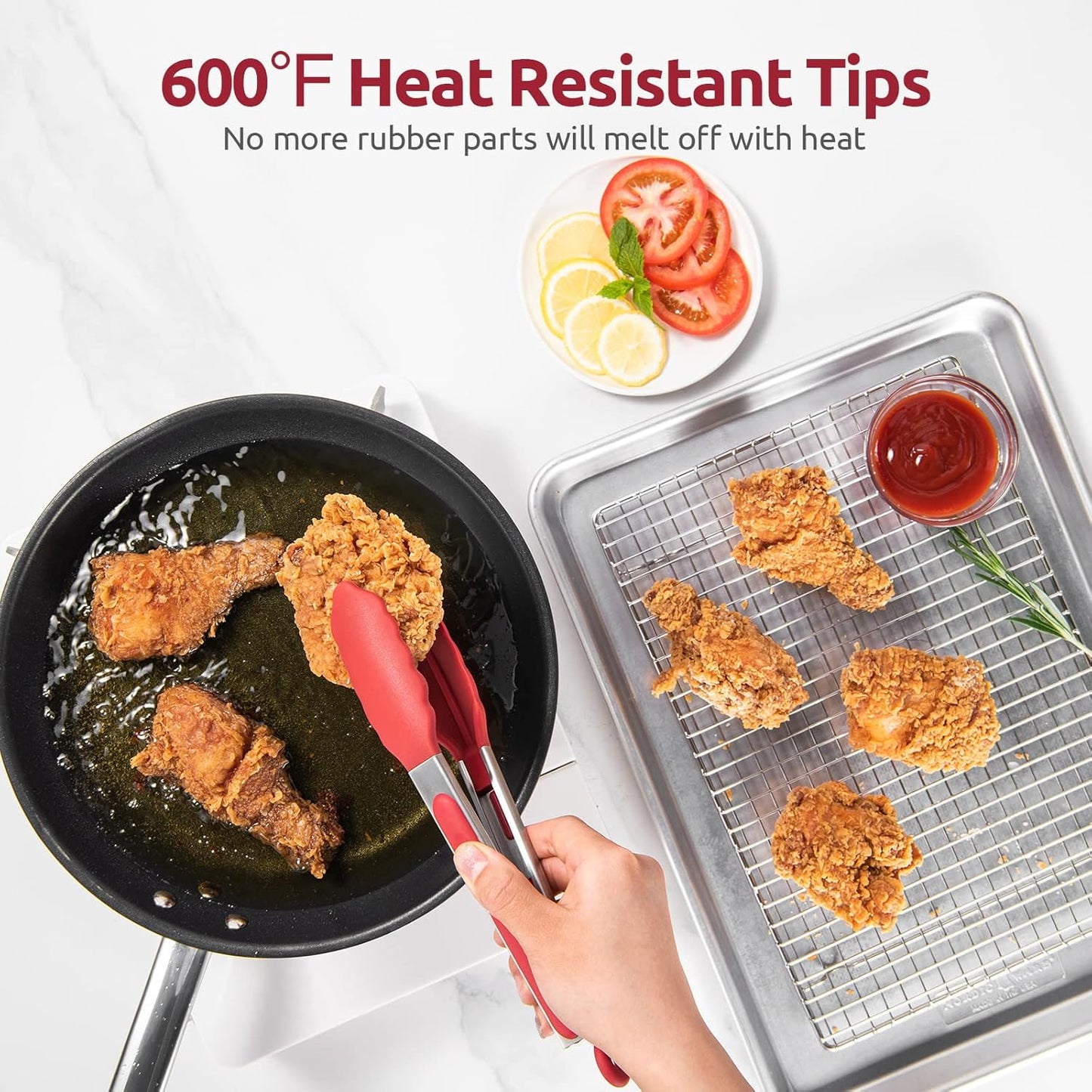 600ºF Heat Resistant Kitchen Tongs: U-Taste 9 inch Silicone Cooking Tong with Firm Sealed Non Stick Rubber Tips & Silicon Coated 18/8 Stainless Steel Handle & Smooth Locking for Serving Salad (Black)