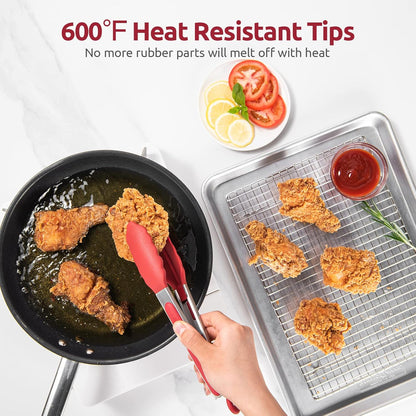 600ºF Heat Resistant Kitchen Tongs: U-Taste 9 inch Silicone Cooking Tong with Firm Sealed Non Stick Rubber Tips & Silicon Coated 18/8 Stainless Steel Handle & Smooth Locking for Serving Salad (Black)