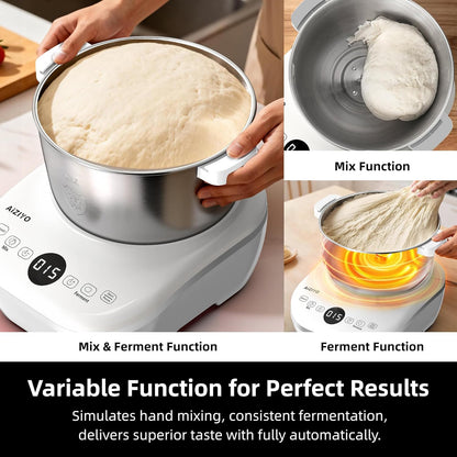 AIZIYO DoughChief, 5.3QT Dough Maker, Dough Mixer with Ferment Function, 304 Stainless Steel Bowl, Removeable lid, Face-up Touch Panel, Electric Stand mixer for Pizza, Bread, Pasta & Mochi