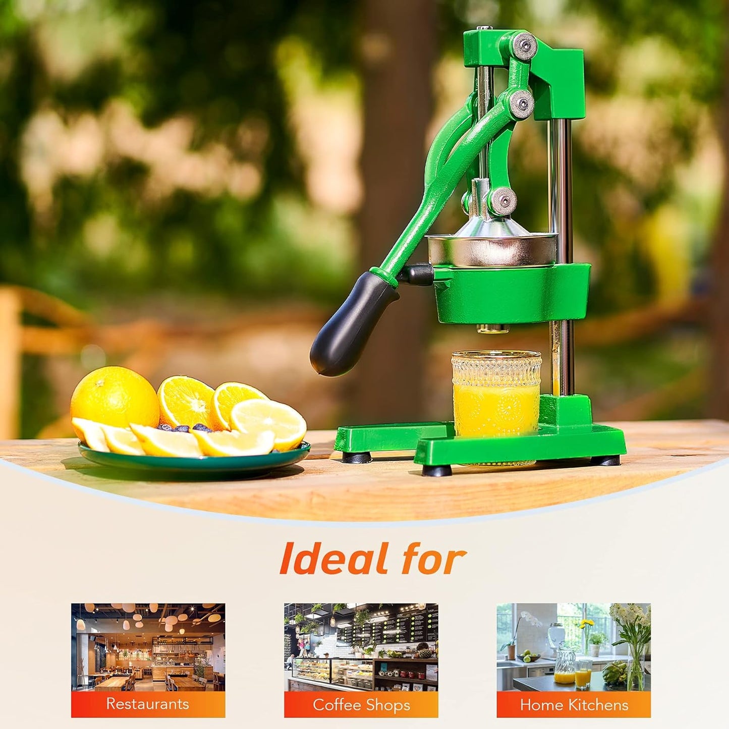 CO-Z Manual Citrus Juicer, Commercial Grade Cast Iron Orange Juicer, Professional Heavy Duty Juice Press with Removable Strainer, Manual Juice Extractor for Orange Lemon Pomegranate Citrus, Black