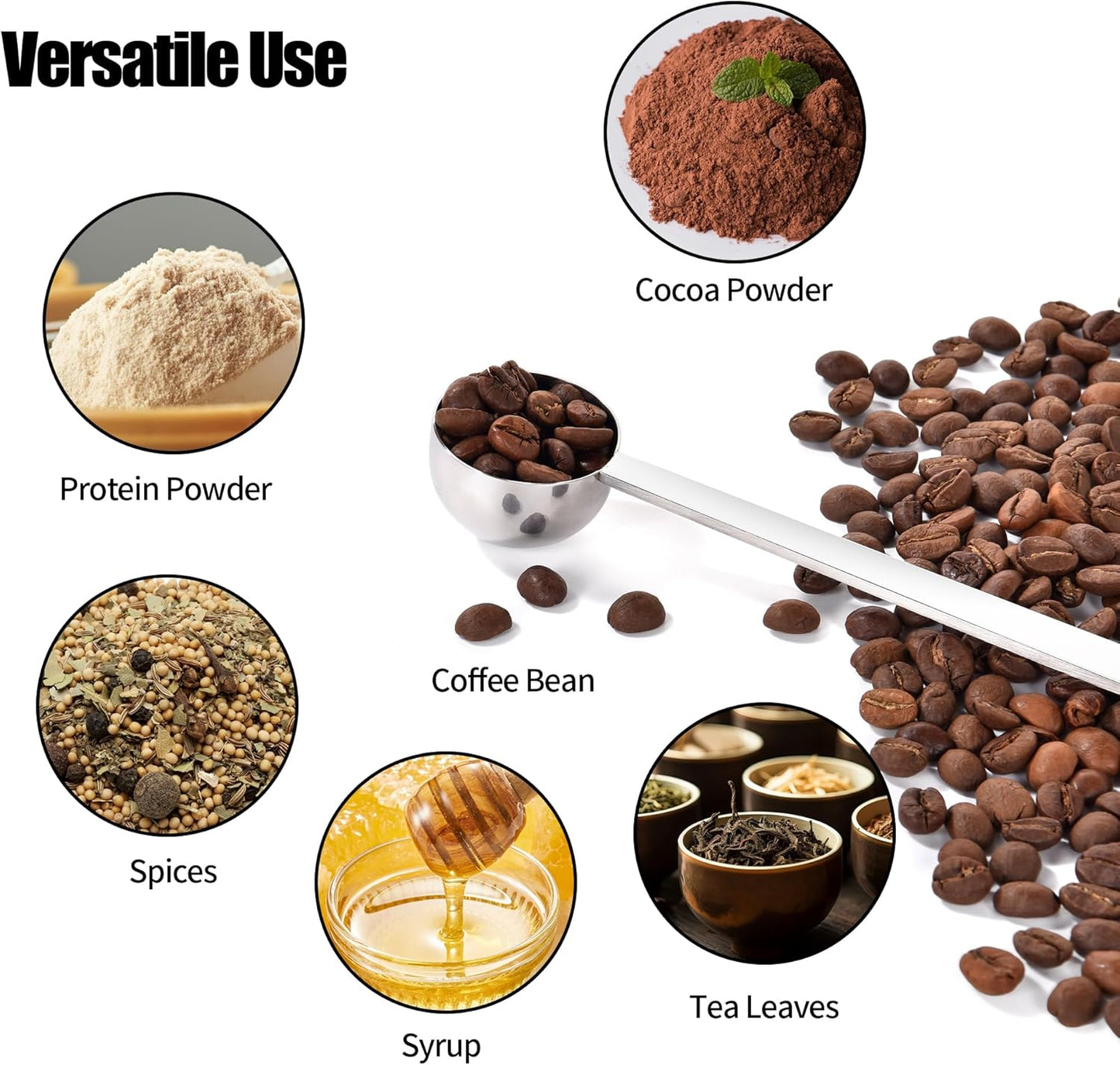 18/8 Stainless Steel Coffee Scoop, Doosu Food-Grade Metal Measuring Spoon with 6.9in Long Handle, Tablespoon Scooper for Coffee Beans, Ground Coffee, Espresso, Protein Powders, Tea, Sugar (1 Tbsp)