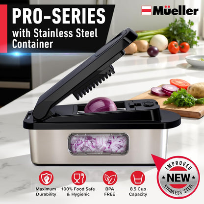 Mueller Pro-Series 10-in-1, 8 Blade Vegetable Chopper, Onion Mincer, Cutter, Dicer, Egg Slicer with Container, French Fry Cutter Potato Slicer, Home Essentials, Salad Chopper White Sand/Green