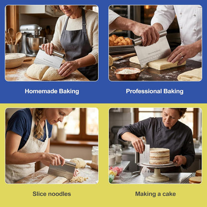 2 Pack Stainless Steel Dough Scraper & Dough Cutter, Pastry Knife & Dough Scraper with Measurement. Professional Baking Dough Knife for Cutting Board, Pizza & Kitchen