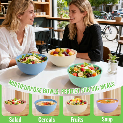Wheat Straw Bowls Set with Lids, Unbreakable 40 OZ Cereal Bowls Set of 4, Salad Container for Lunch, Microwave & Dishwasher Safe Bowl Set for Kitchen, Picnic, RV, Camping, Multi