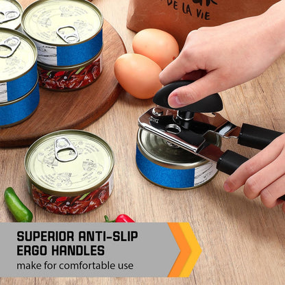 2 Pack Can Opener Manual with Magnet, Heavy Duty Handheld Can Opener for Seniors with Sharp Blade and Grip Handle, Solid Steel Tin Cutter for Kitchen Camping, Black