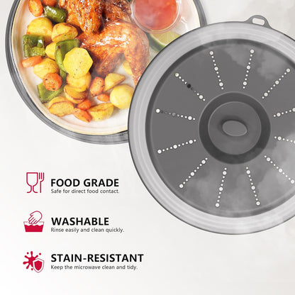 WVM Microwave Splatter Cover Vented for Food with Hook Hole, Splatter Guard & Colander Kitchen Gadget for Food, Meal Prep, Grey