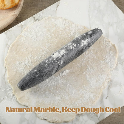Koville African Natural Marble Rolling Pin, Non-Stick Polished Dough Roller, Pasta, Dumpling, Fondant, Pie Crust, Bread, Pizza Dough, Kitchen Baking Pastry Tools with Mat/Scraper（Namib Fantasy）