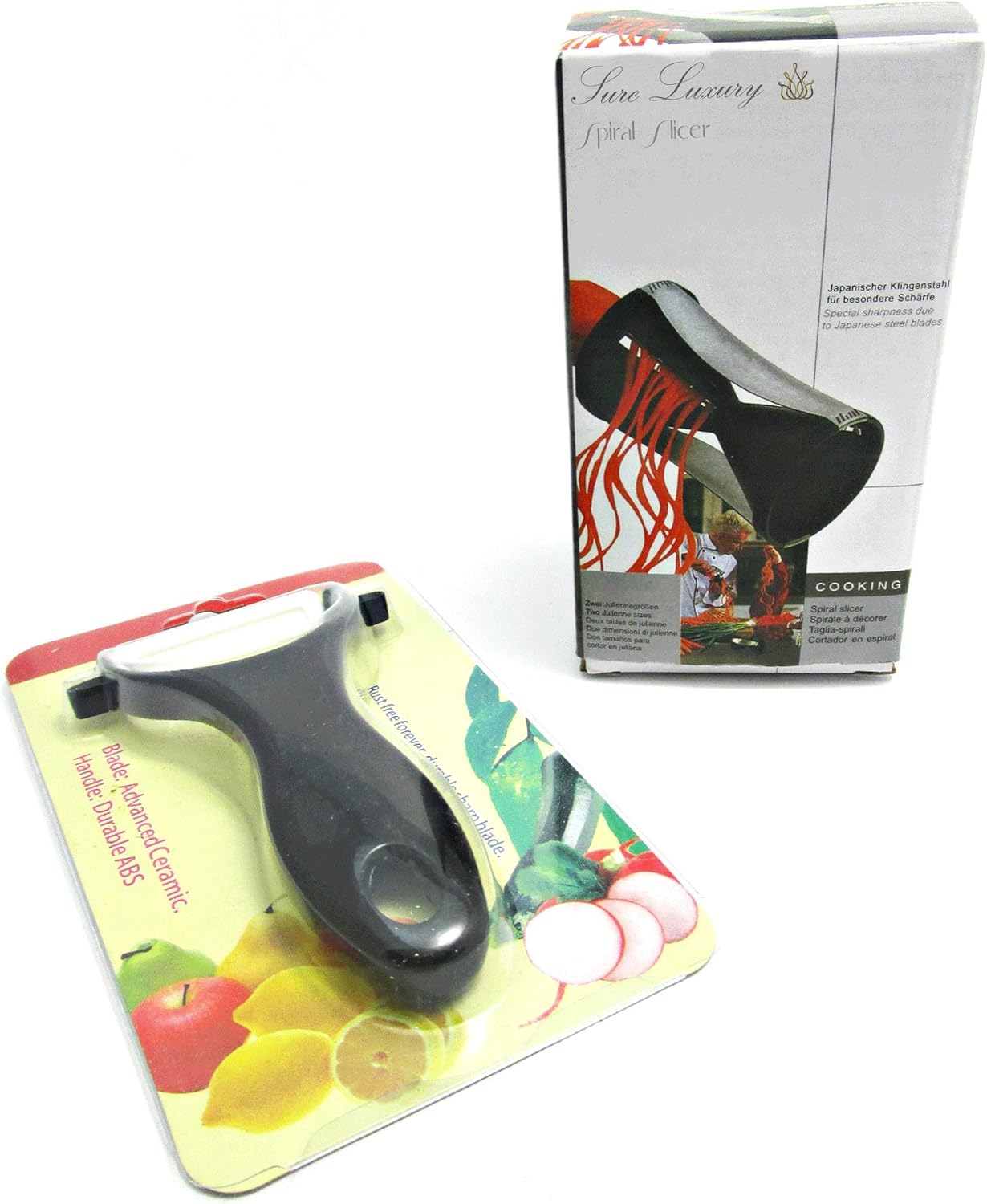 Premium Spiral Slicer with Ceramic Peeler - Black - Sharp, Durable, Rust-Resistant
