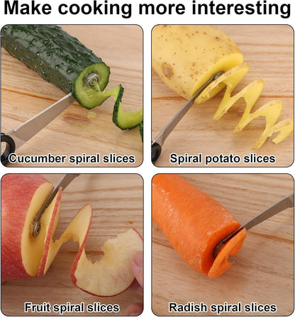 Stainless Steel Spiral Cutter, Portable Spiral Vegetable Cutters Vegetable Kitchen Tools Pragmatic Cutter for Potatoes Veggies Cucumber Carrots Fruit