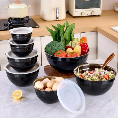 Red Mixing Bowls with Lids Set of 7, Stainless Steel Nesting Bowl with Khaki Lid for Non-slip Mixing Prepping Storing Serving, 7 Sizes-7/3.6/2.7/2.1/1.5/1/0.8 QT