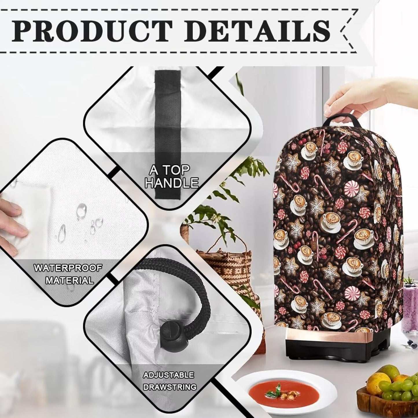 Coffee Pastry Blender Dust Cover with Drawstring Field Stand Mixer or Coffee Maker Cover Anti Fingerprint Polyester Appliance for Home Kitchen Decor