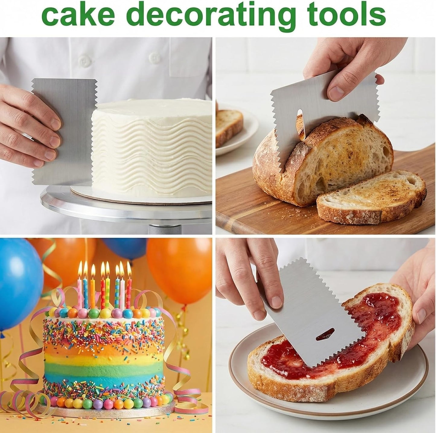 Metal Cake Scraper 6 PCS Cake Scraper, Stainless Comb for Buttercream, Frosting, Mousse, and Baking Projects