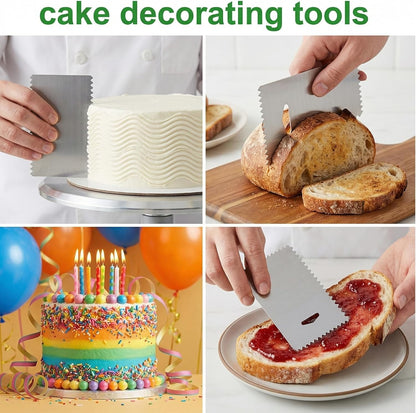 Metal Cake Scraper 6 PCS Cake Scraper, Stainless Comb for Buttercream, Frosting, Mousse, and Baking Projects