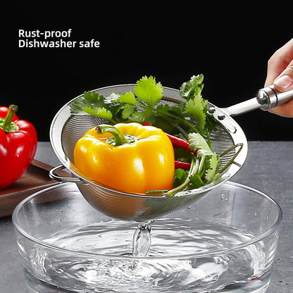 304 Stainless Steel Fine Mesh Strainers for Kitchen, Colander-Skimmer with Handle, Sieve Sifters for Food, Tea, Rice, Oil, Noodles, Fruits, Vegetable