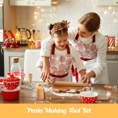 Tioncy 7 Pcs Pasta Making Tool Set Kitchen Gift, Wood Gnocchi Board with Ravioli Stamp Ravioli Maker Rolling Pin Gnocchi Garganelli Italian Pasta Tools for Beginners Home Cooks