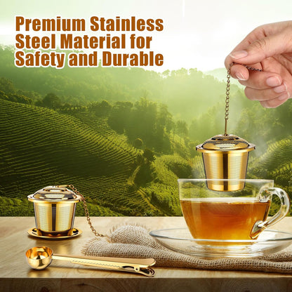 Umigy 4 Pcs Tea Infuser Strainers for Loose Tea with Scoop, Extra Fine Mesh Steeper 304 Stainless Steel Diffuser Leaf Holder with Extended Chain Hook for Brew, Spices, Seasoning, Silver
