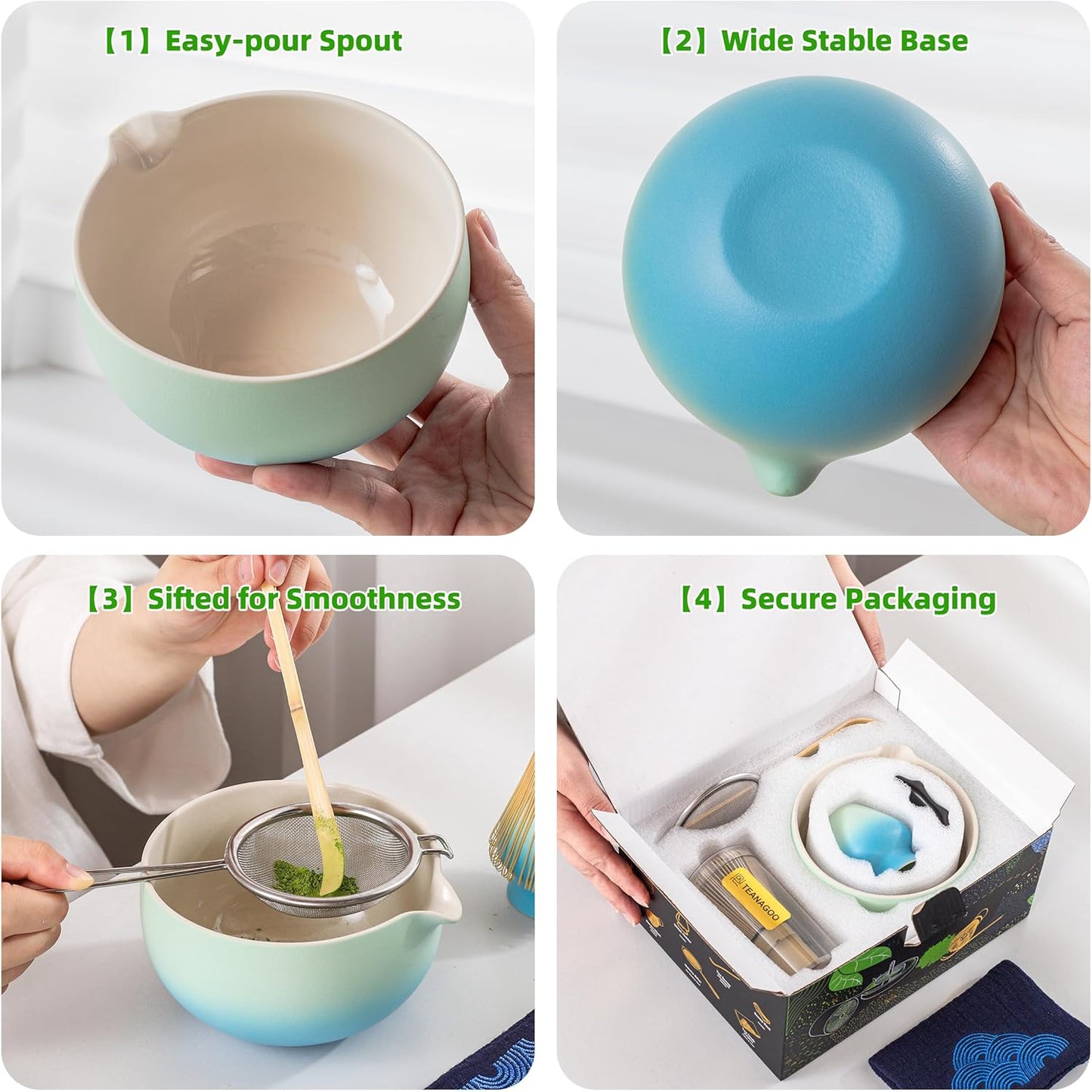 TEANAGOO Matcha Whisk Set,7 Pcs Matcha Start Set Lt.Grey,Matcha Kit for Ceremony,Matcha Tea Set with Whisk and Bowl with All Accessories,Gift for Friend/Family