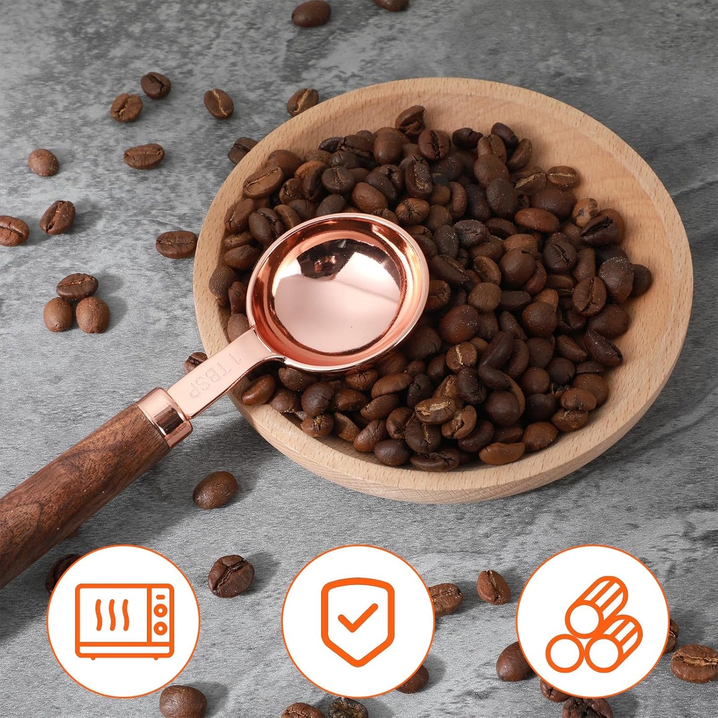 Nogeqi 1 Tablespoon Scoop, Coffee Measuring Spoon with Wood Handle, Stainless Steel Coffee Scoop for Beans,Espresso, Protein Powders, Tea, Sugar(1 Tbsp/15ml)