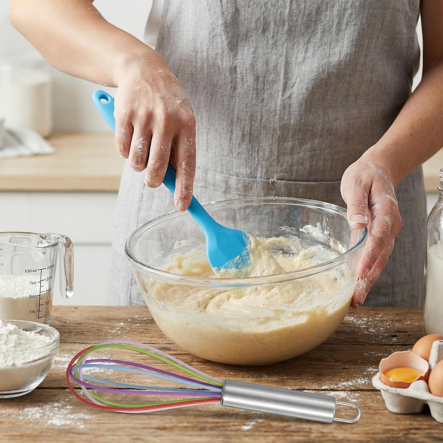 24-Piece Silicone Spatula and Whisks Set: 12 Spatulas (6 Colors) & 12 Colorful 8-Inch Whisks for Baking, Mixing, Cooking - Flexible, Non-Stick, Dishwasher Safe Kitchen Tools