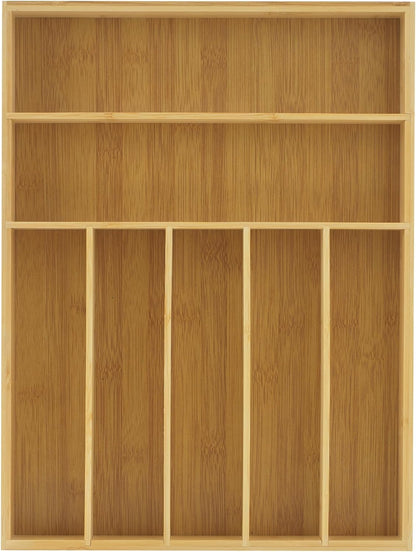 JoyJolt Bamboo Drawer Organizer, 7-Compartment Silverware Organizer, Cutlery and Utensil Organizer, Drawer Organizers for Garage, Kitchen, and Bathroom, Organizer Drawers for Kitchen Utensils