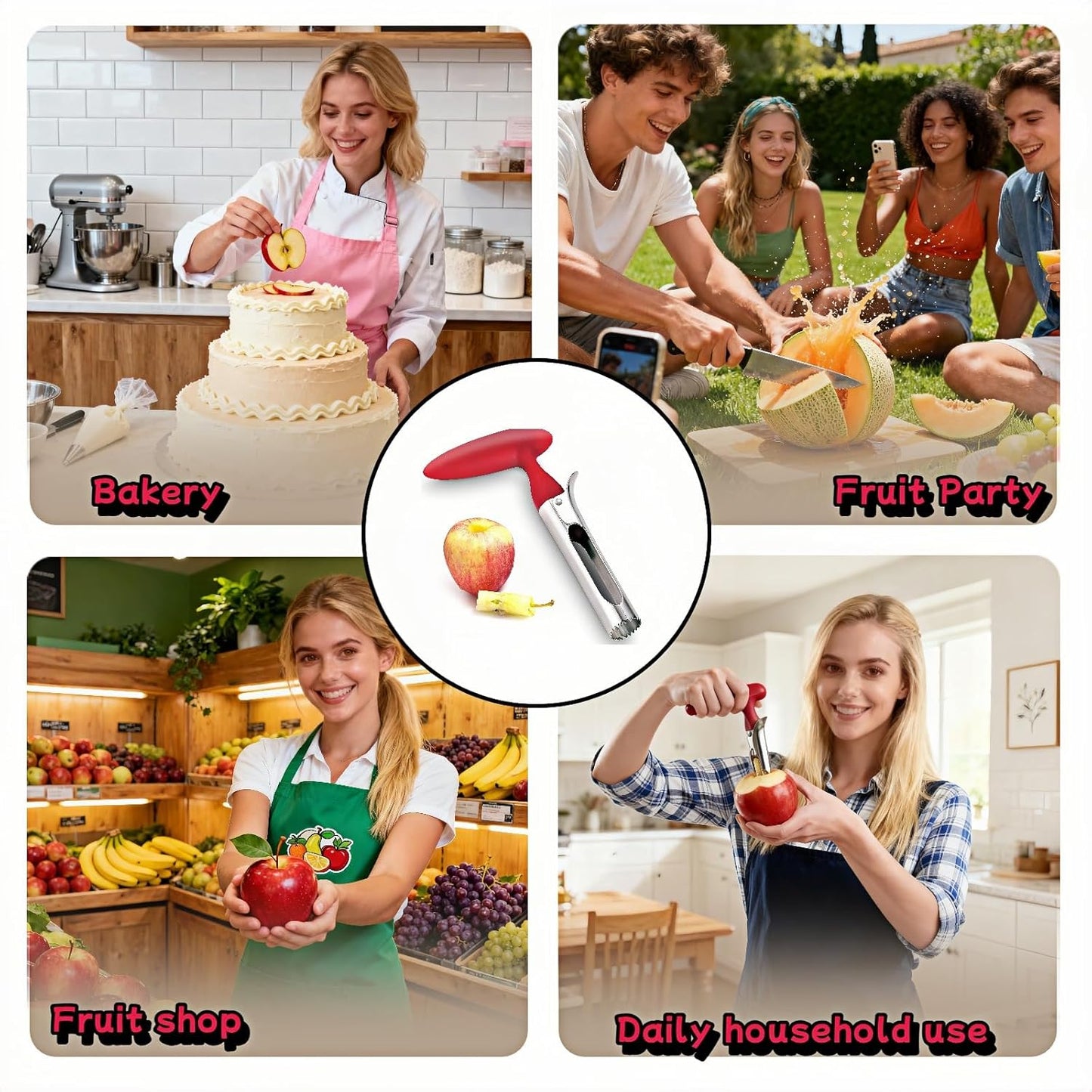 Premium Stainless Steel Apple Corer - Easy Use & Dishwasher Safe, Multi-Fruit Core Remover with Ergonomic Handle for Apples, Pears, Tomatoes & Cupcakes | Durable Kitchen Tool (Green)