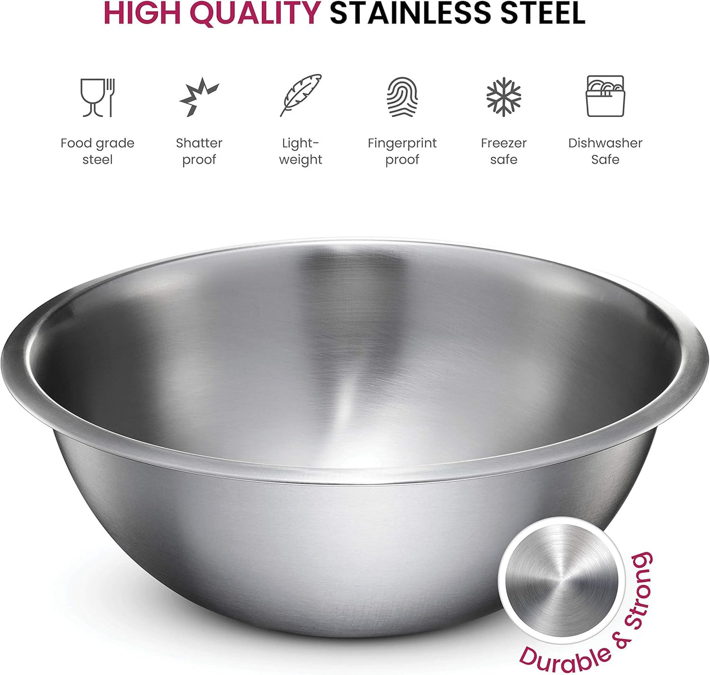 FineDine Stainless Steel Mixing Bowls Set, Dishwasher Safe, 6 Piece Metal Mixing Bowls For Kitchen, Nesting, Large, Small, Big Food Prep, Cooking, Baking