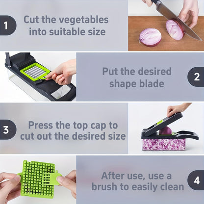 Vegetable Chopper, 7-in-1 Multifunctional Kitchen Slicer & Dicer with 7 Interchangeable Blades for Effortless Meal Prep